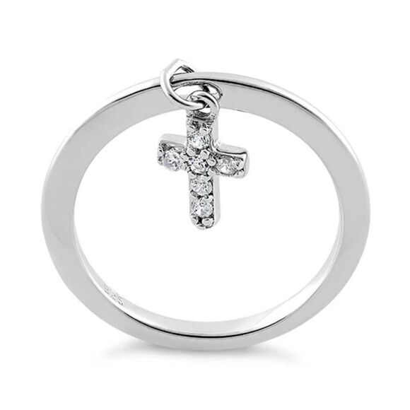 New Sterling Silver Dangling Cross CZ Ring New - Picture 1 of 4